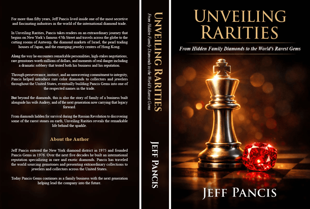 Unveiling Rarities: A Memoir by Jeff Pancis — full book cover, front, spine, and back
